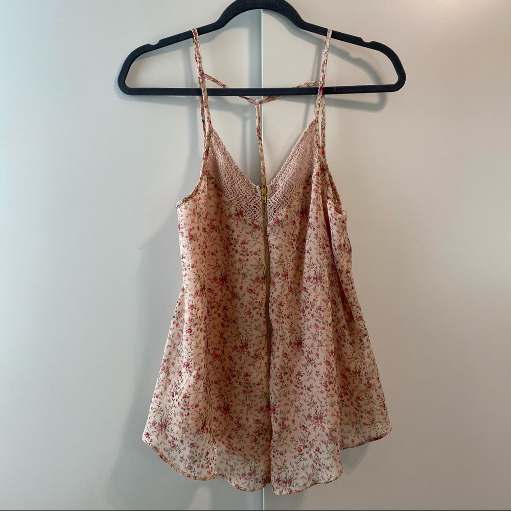 Women’s pink floral spaghetti strap blouse top SzS
